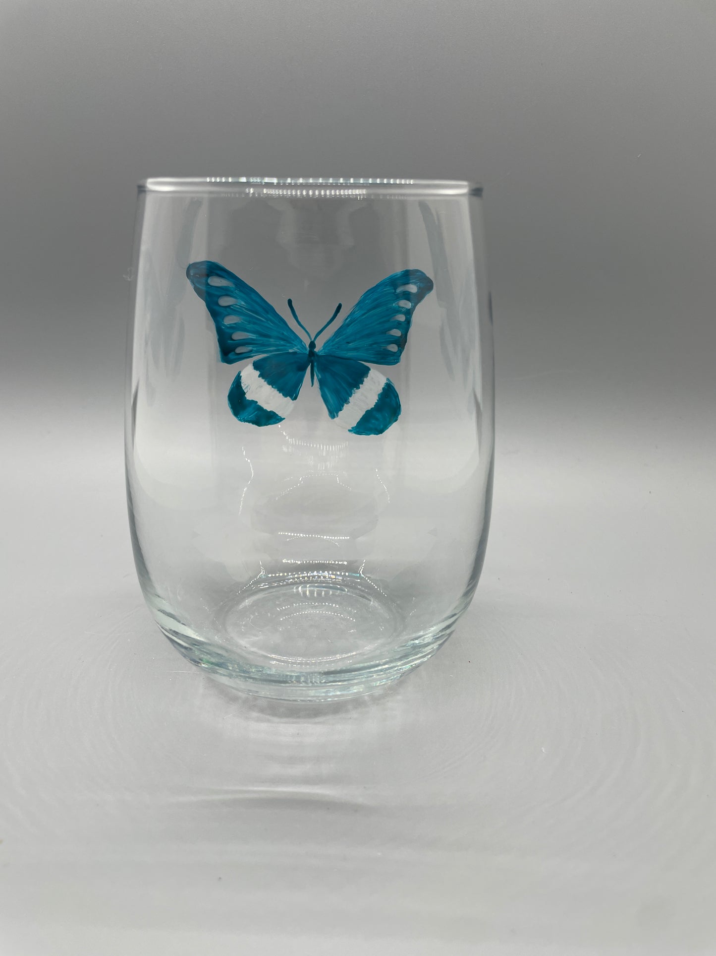 Karner Butterfly Hand-Painted Stemless Wine Glass | Turquoise Art Glass