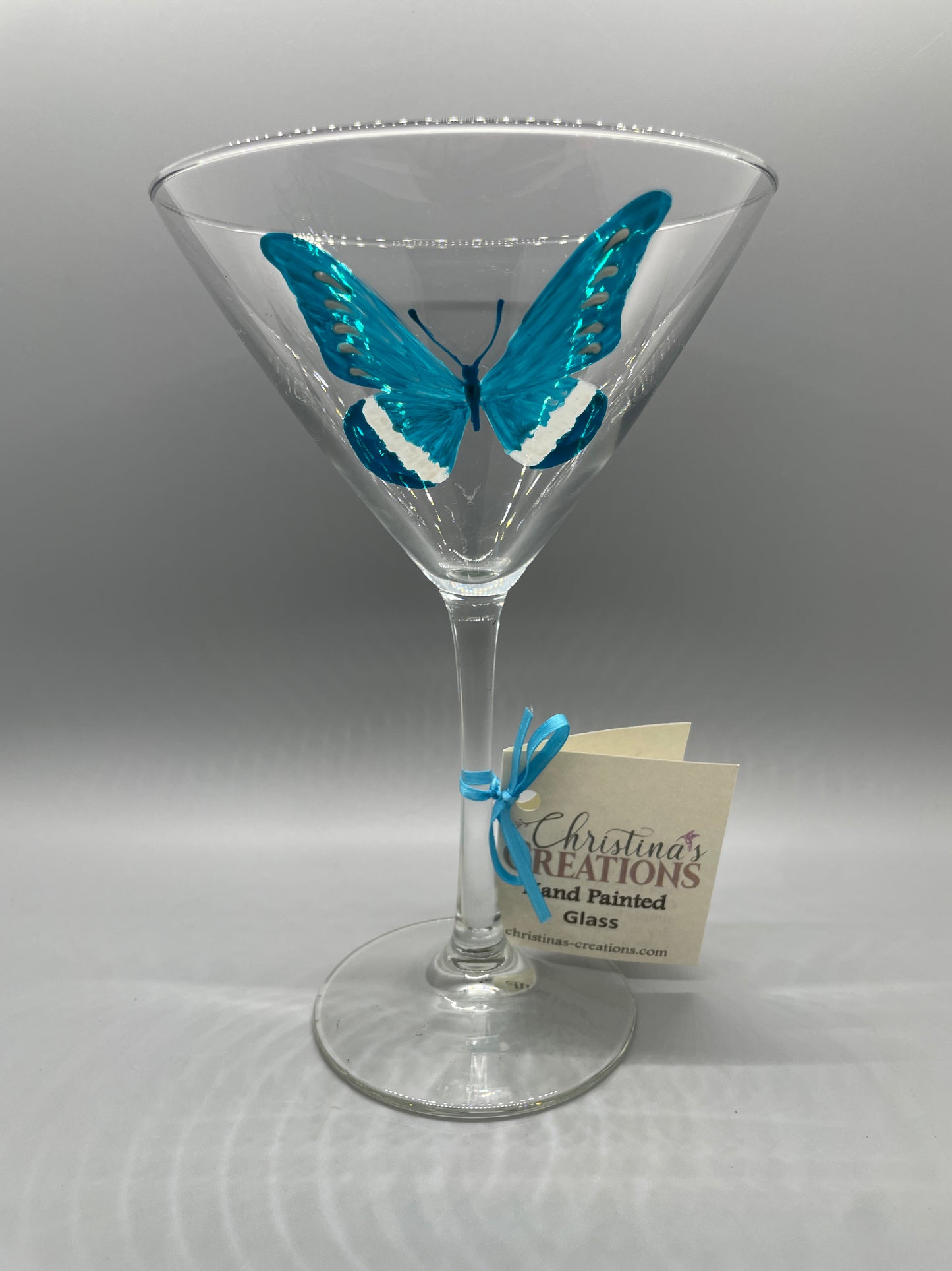 Karner Butterfly Hand-Painted Martini Glass | Turquoise Art Glass