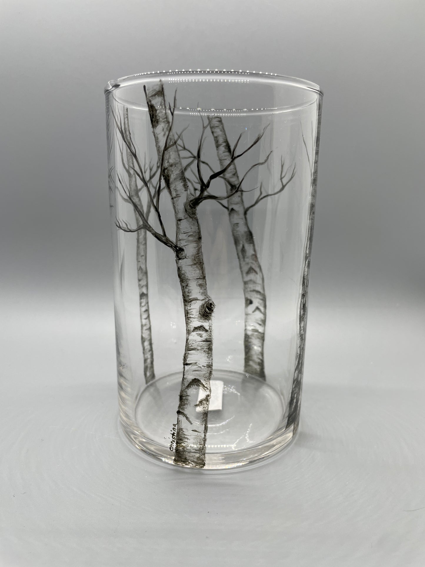 Birch Tree Hand-Painted Glass Vase & Candle Holder | Woodland Art Glass