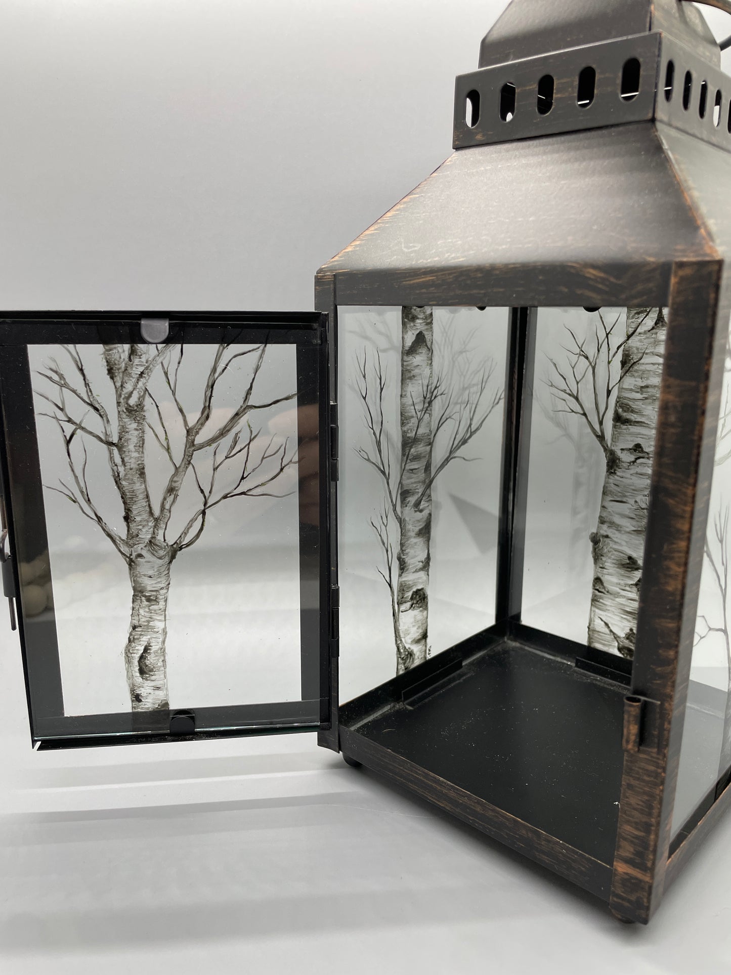 Birch Tree, Hand Painted, Lantern