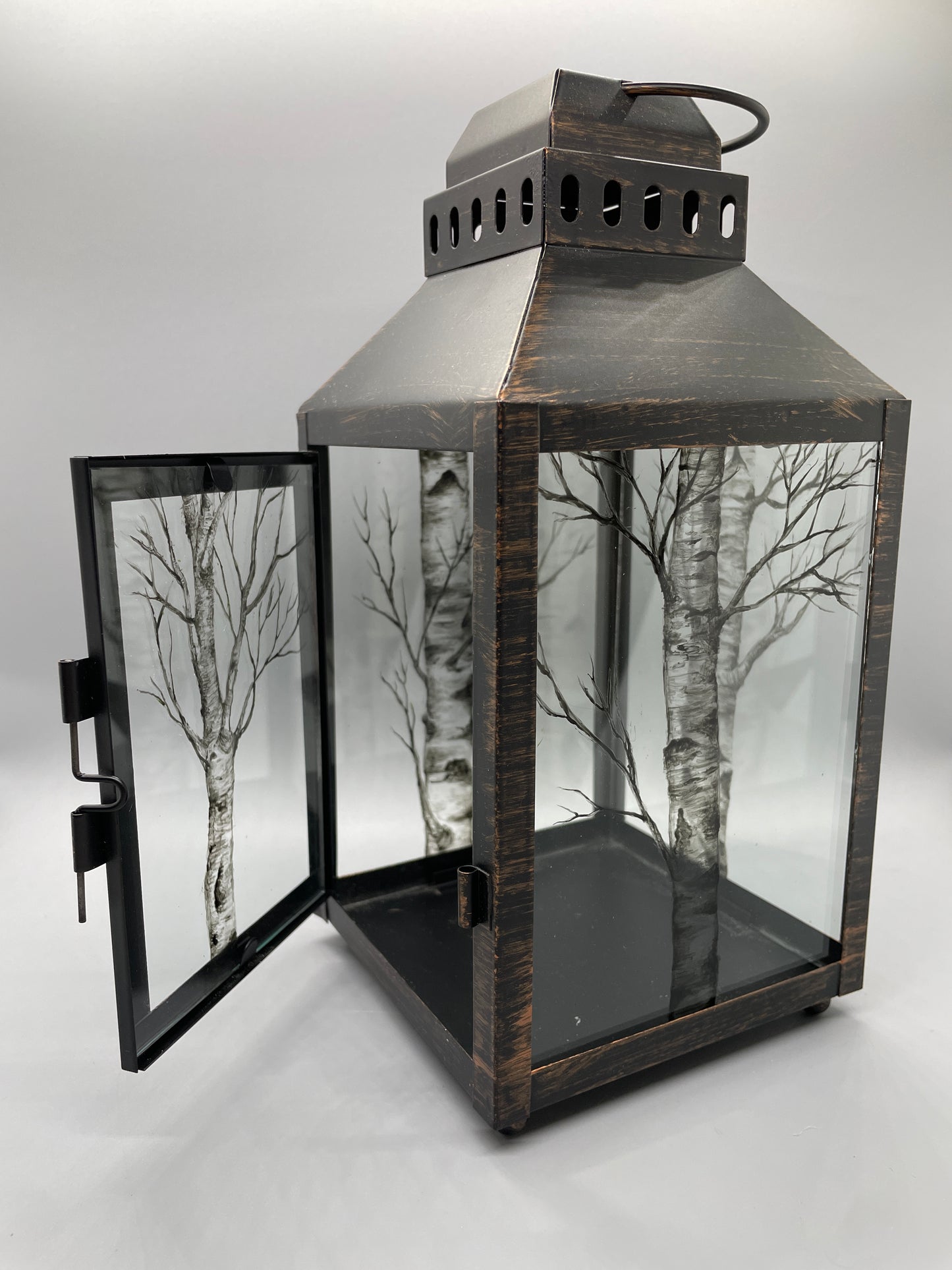 Birch Tree, Hand Painted, Lantern