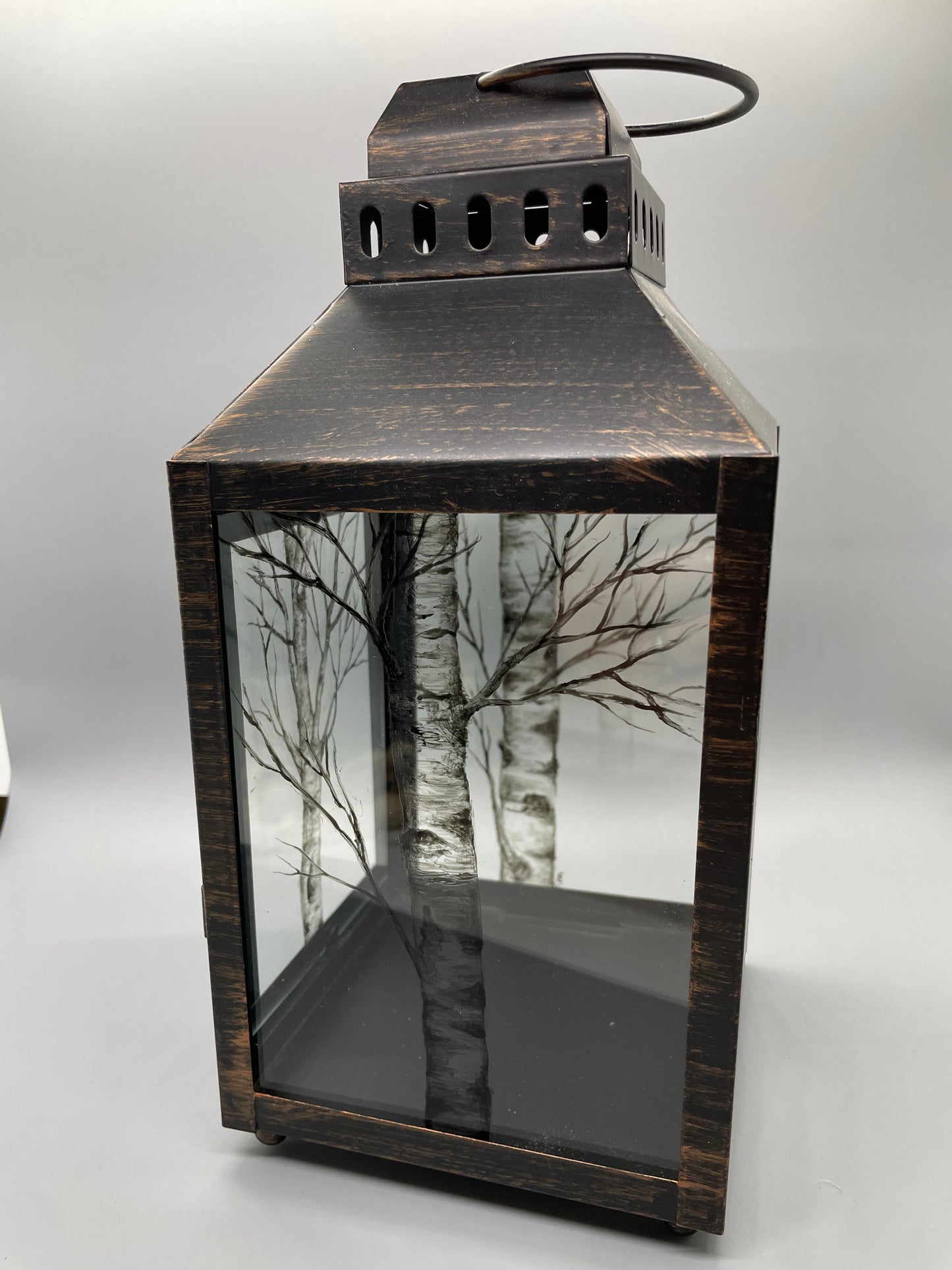 Birch Tree, Hand Painted, Lantern