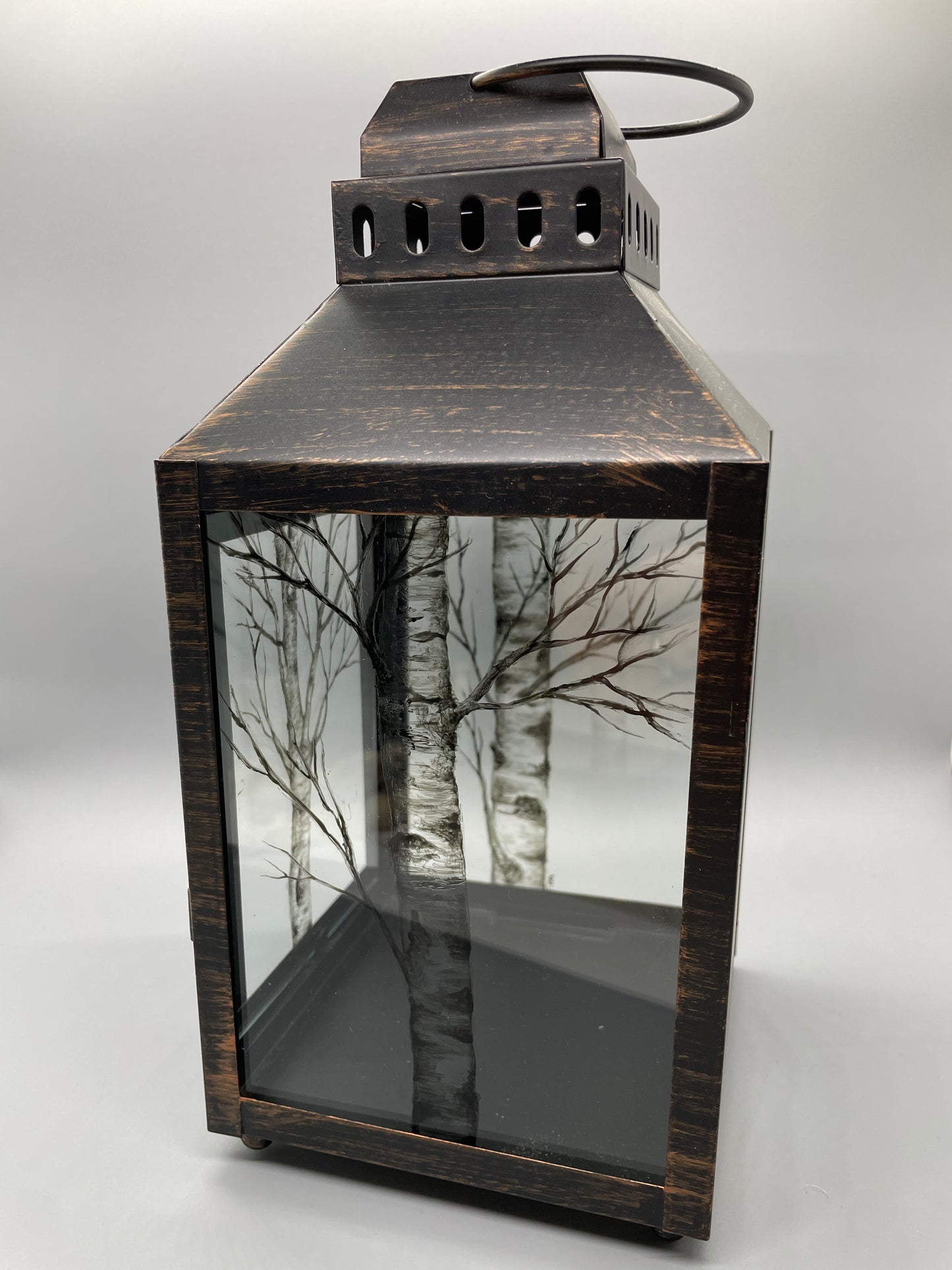 Birch Tree, Hand Painted, Lantern