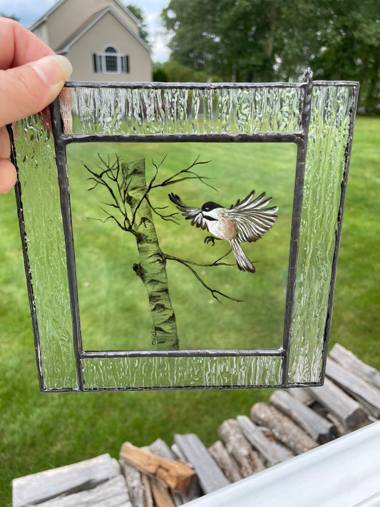 Chickadee, Stained Glass Frame