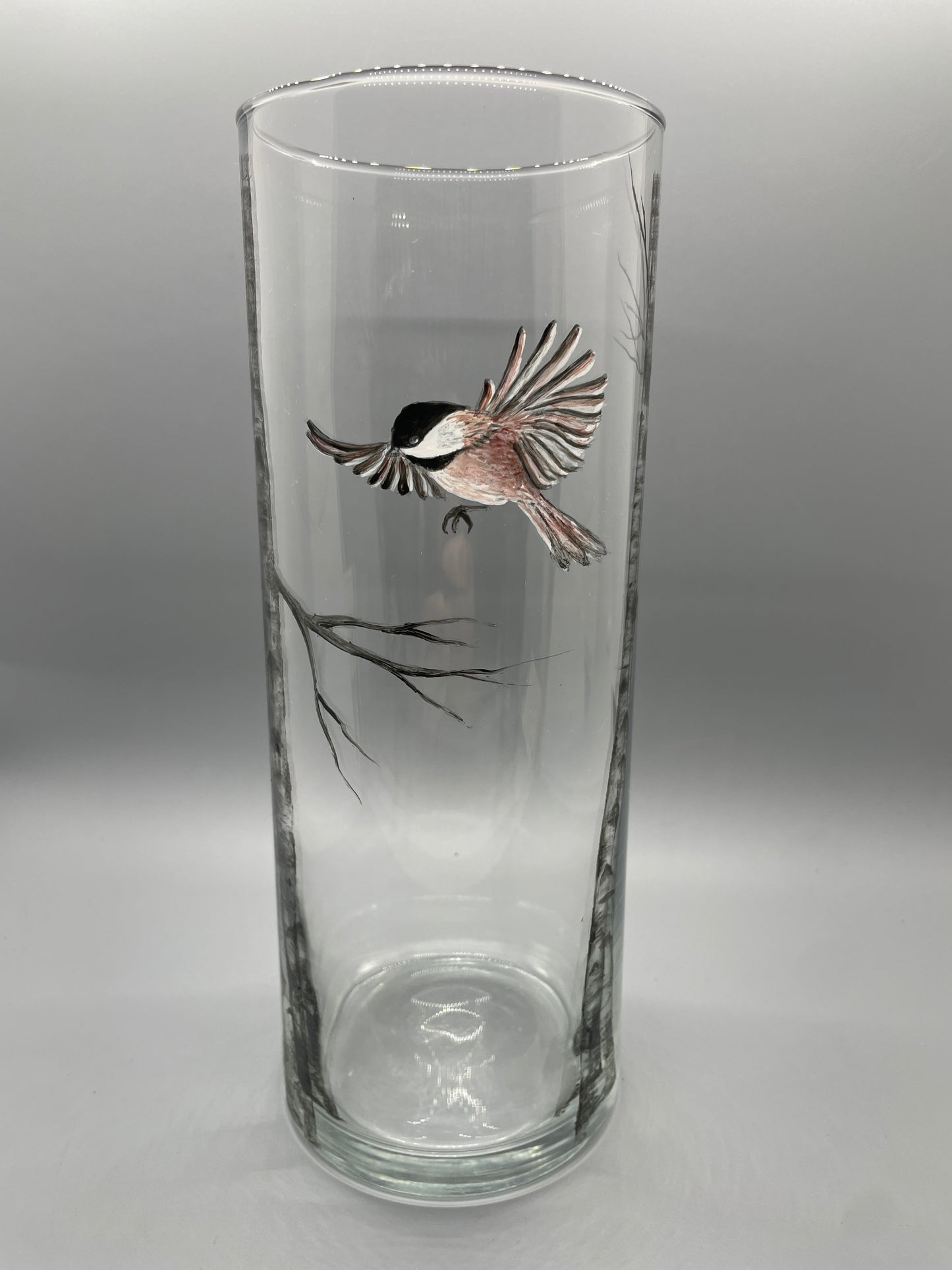 Birch Trees with Flying Chickadee Vase
