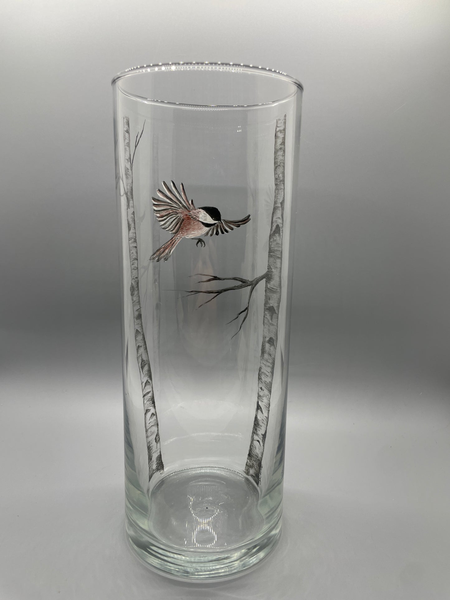 Birch Trees with Flying Chickadee Vase