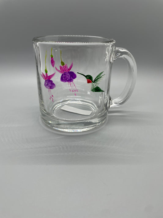 Ruby Throat Male Hummingbird and Fuchsia, Hand Painted Coffee Mug