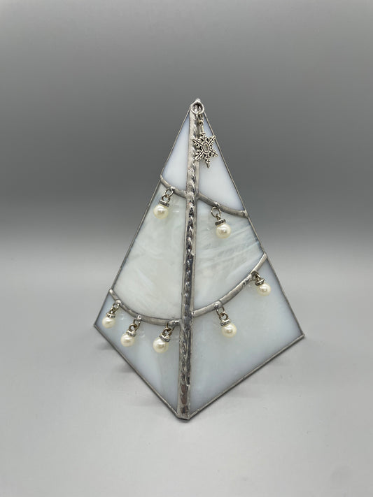 Stained Glass Tree, White Glass, Pearl Ornaments