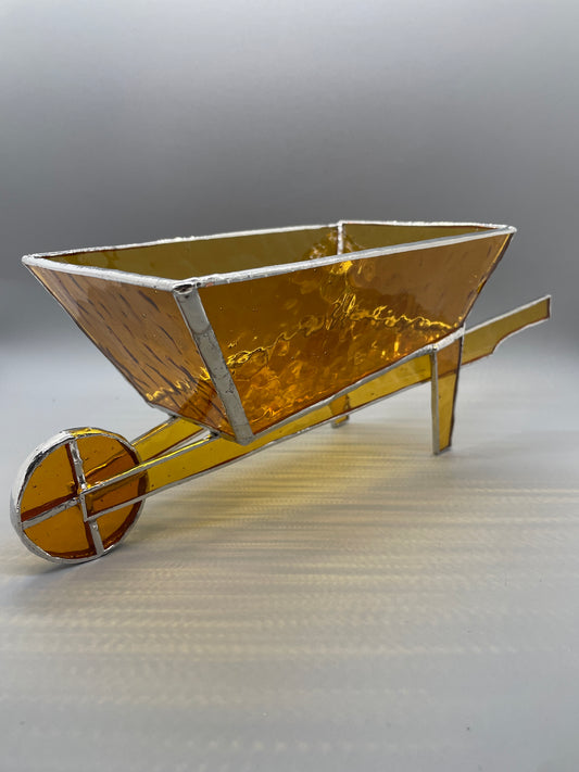 Amber Glass Wheelbarrow Sculpture