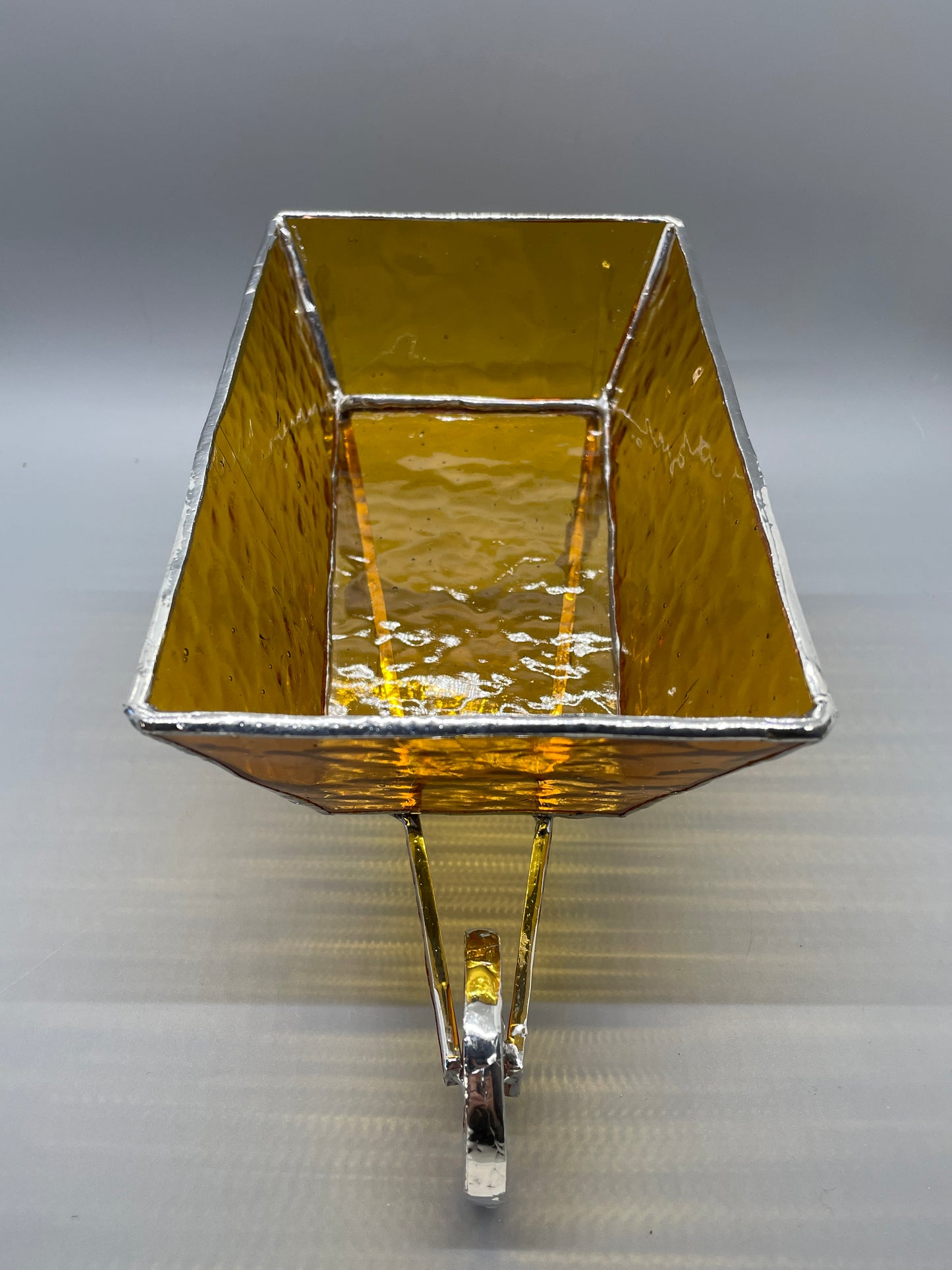 Amber Glass Wheelbarrow Sculpture